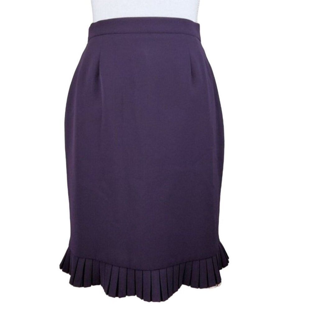 Vintage 80s Petite Skirt‎ 10 Purple Pleated Ruffle Pink Trim Trumpet Career Work